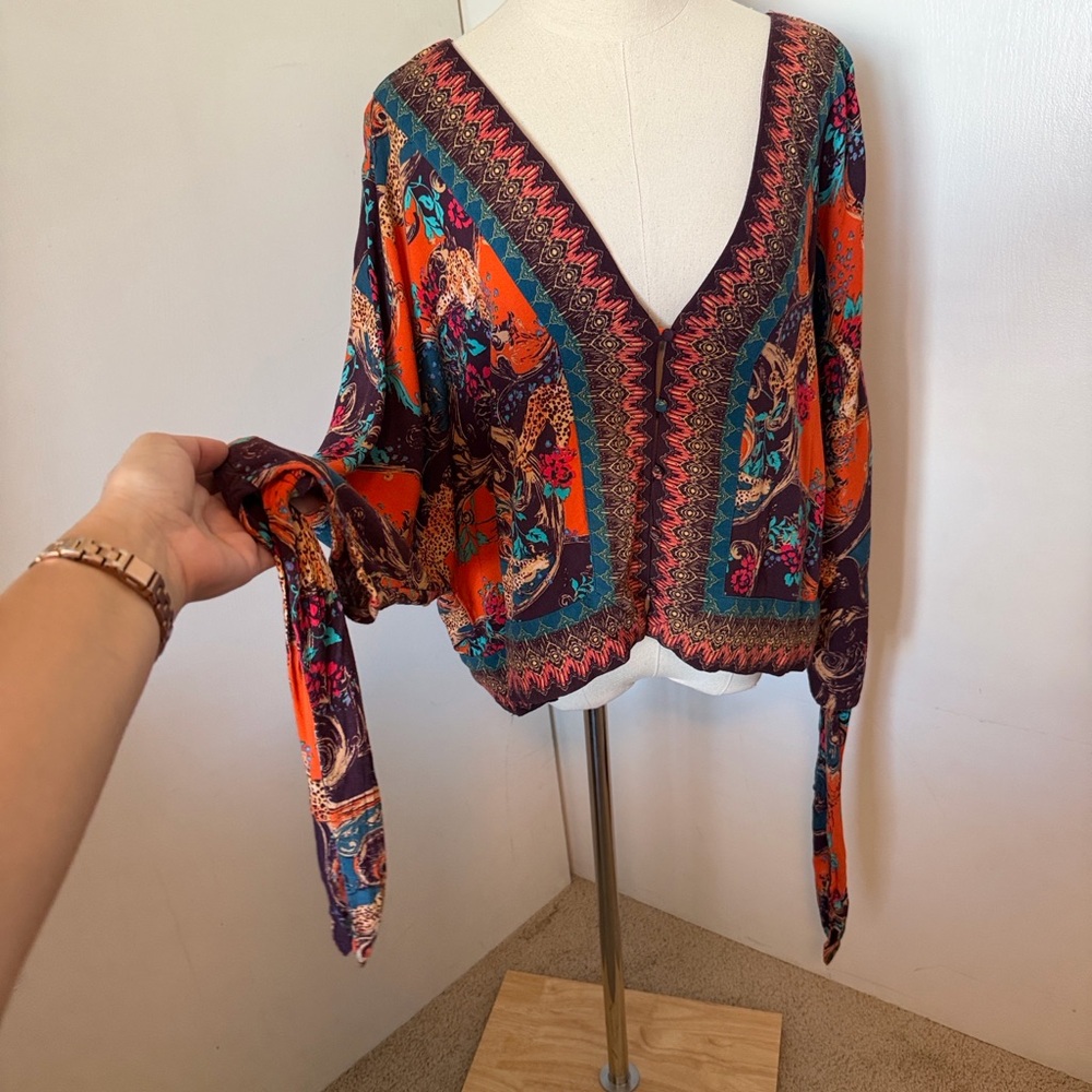 Free People Catch me if you Can  Multicolor V-Neck Blouse